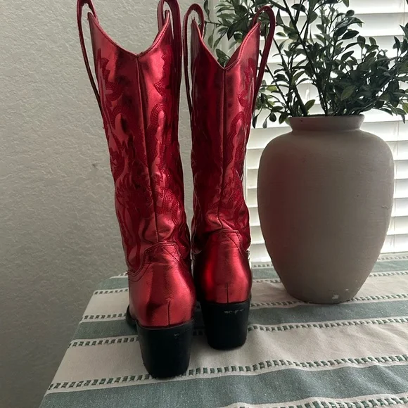 Billini Shiny Red Heeled Boots - Picture 5 of 7
